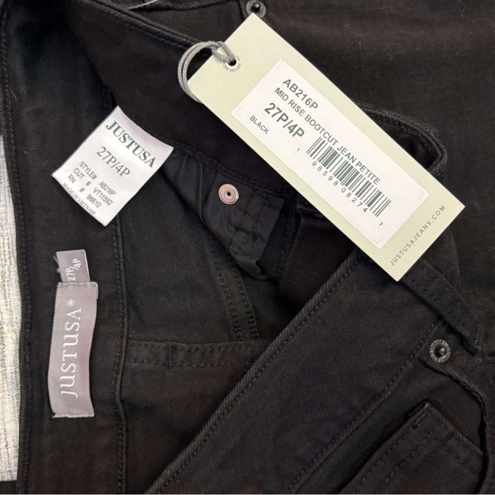Just USA Black Mid Rise Bootcut Jean Petite Sz 27P/4P NWT | Black Bootcut Jeans- - Picture 3 of 10